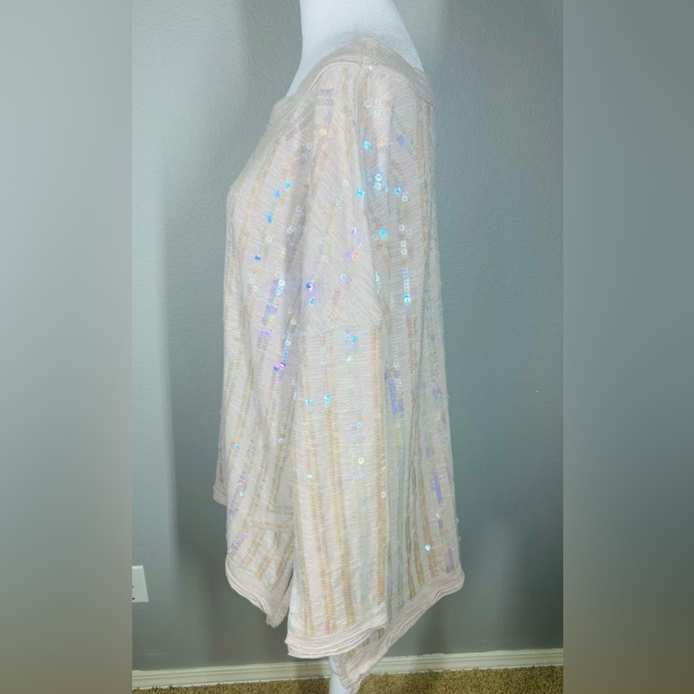 Free People Dusty Pink Oversized Boho Sequin Embellished Sweater Top Size S - Picture 6 of 13
